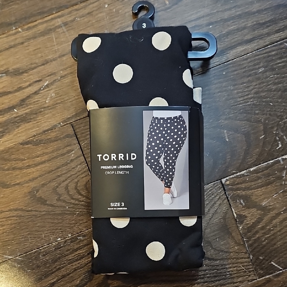 torrid Black Leggings with White Polka Dots